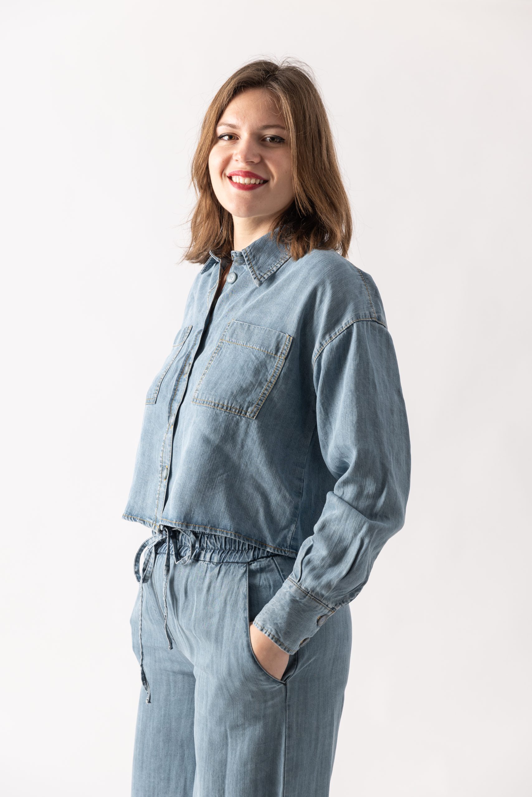 Chemise crop en jean