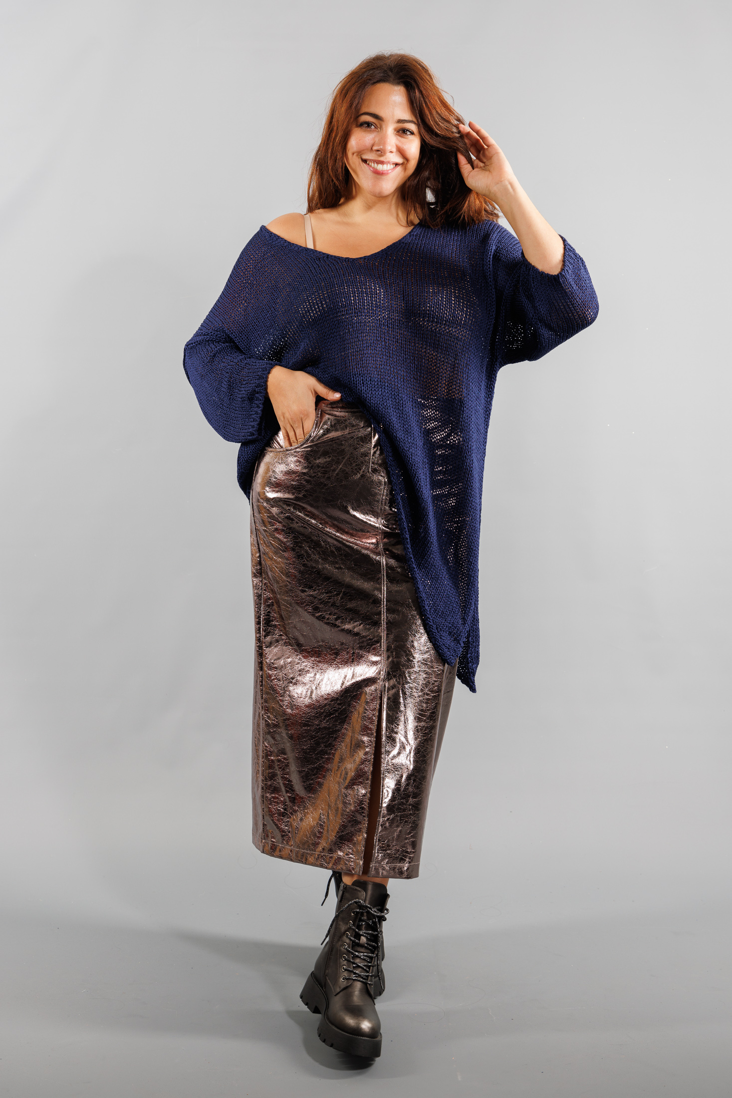 Pull maille asymétrique bleu Grande Taille